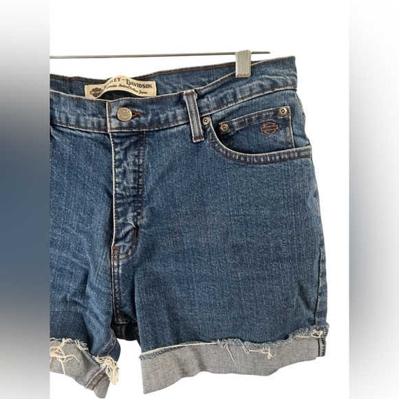Harley Davidson dark wash denim high waisted Jean shorts - Picture 2 of 5